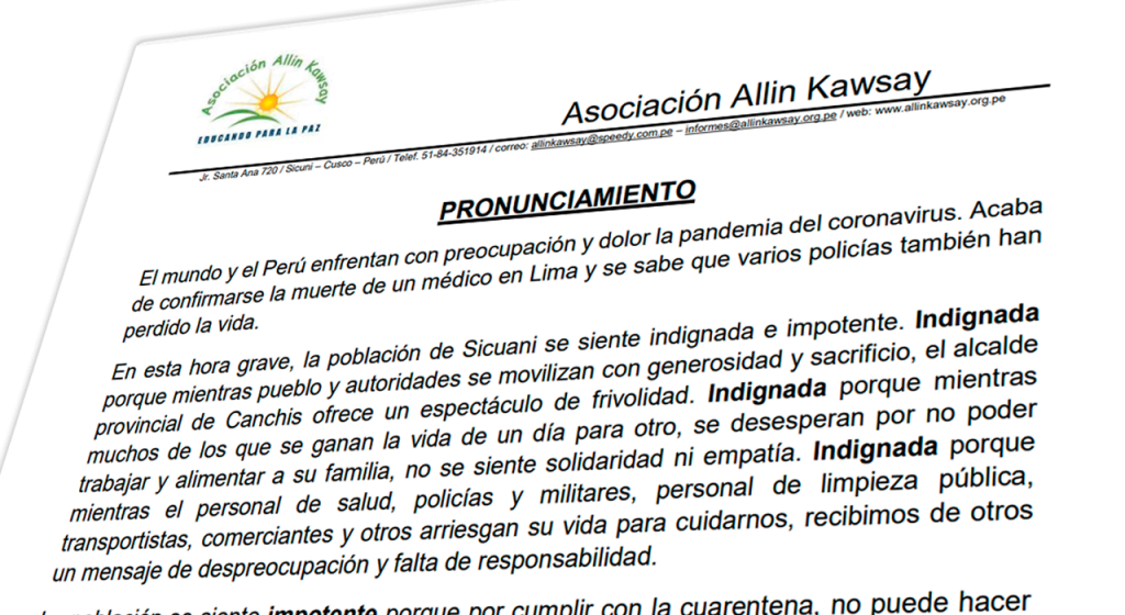 Pronunciamiento de la Asociacion AK 4 pronunciamineto